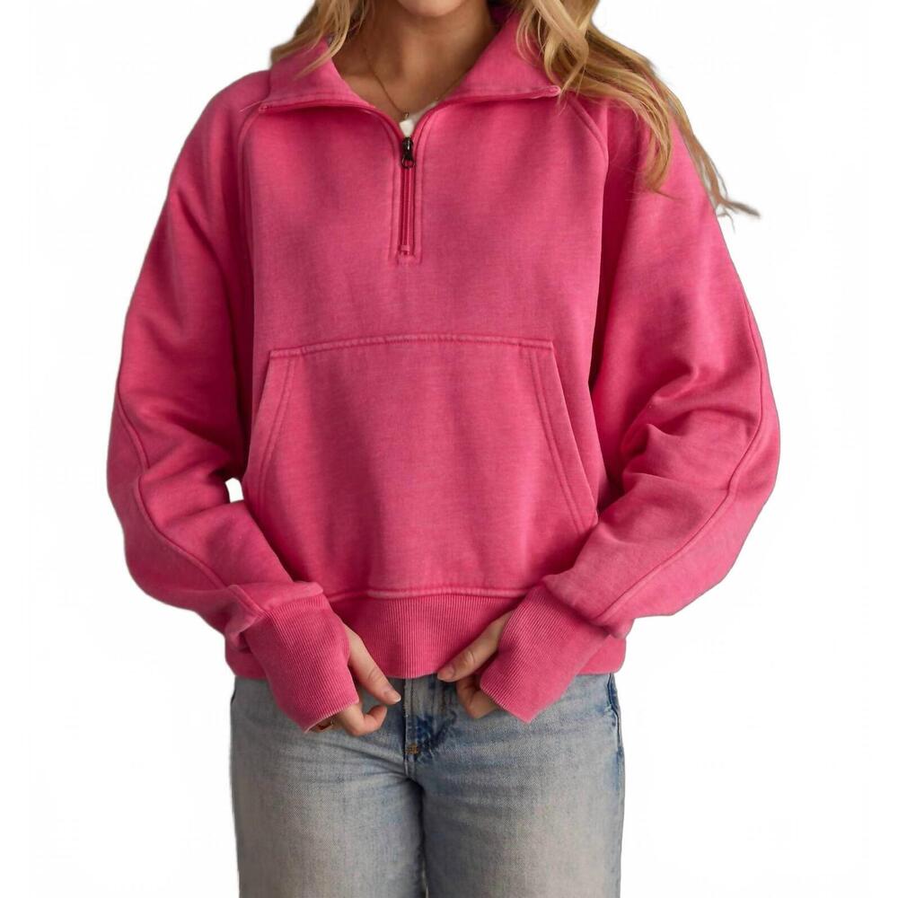 NEW PANACHE APPAREL quarter zip sweatshirt in bright pink
